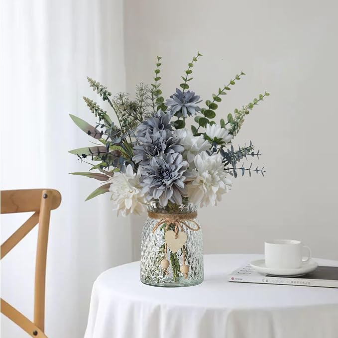 Leftover Fake Flowers with Vase, Silk Dahlia Flowers, Artificial Flowers in Vase - Image 6
