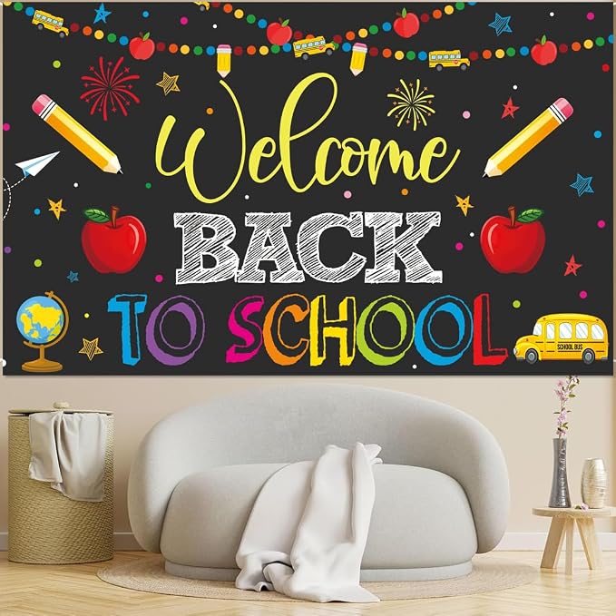 Welcome Back to School Banner Party Decorations Backdrop Black First Day of - Image 4