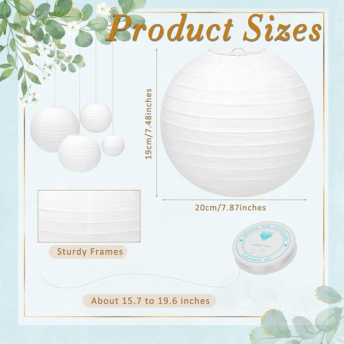 24 Packs White Paper Lanterns 8 Inch Chinese Japanese Hanging Paper Lanterns - Image 2