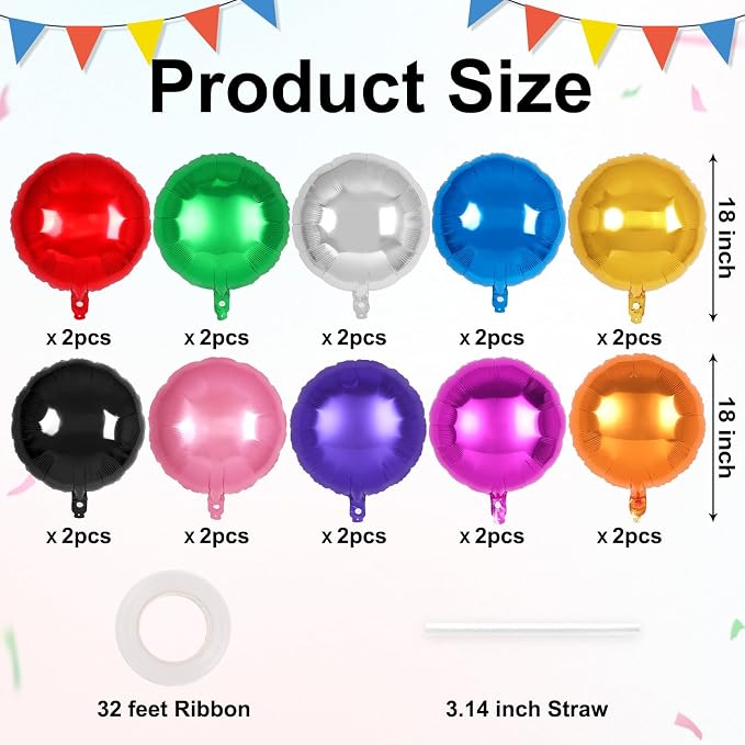 20 Pcs Colorful Round Balloons, 18 Inch Round Shaped Foil Balloon, Giant Circle - Image 2