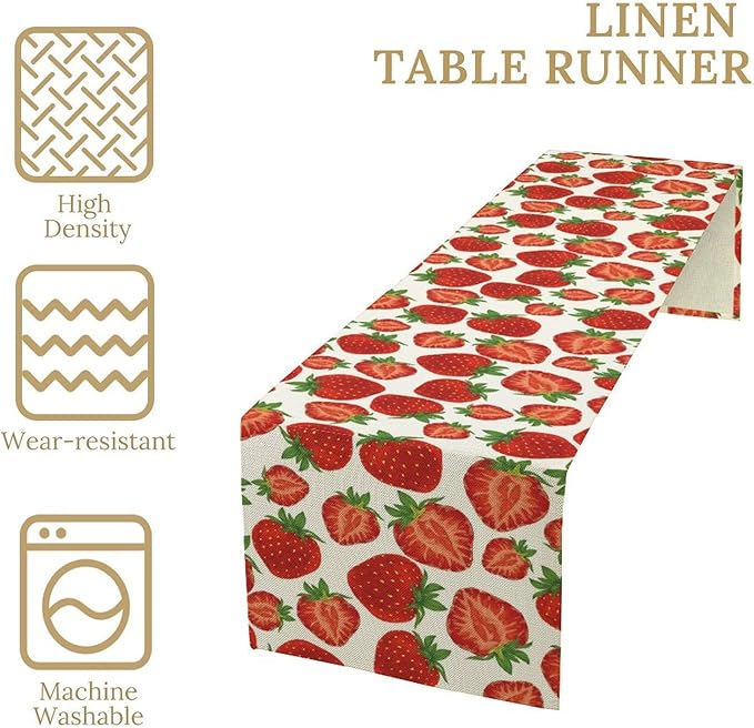 Strawberry Table Runner,Spring Summer Fruit Print Table Runner for Kitchen Dining Table Home Party Decoration 13x72 Inch
