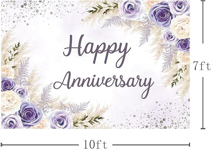 MEHOFOND Boho Happy Anniversary Backdrop Purple Floral Bohemia Pampas Grass - Image 4