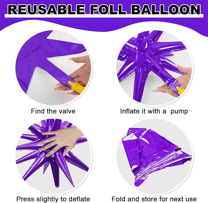 9Pcs Dark Purple Star Balloons, Large Explosion Star Foil Balloons, Metallic - Image 8