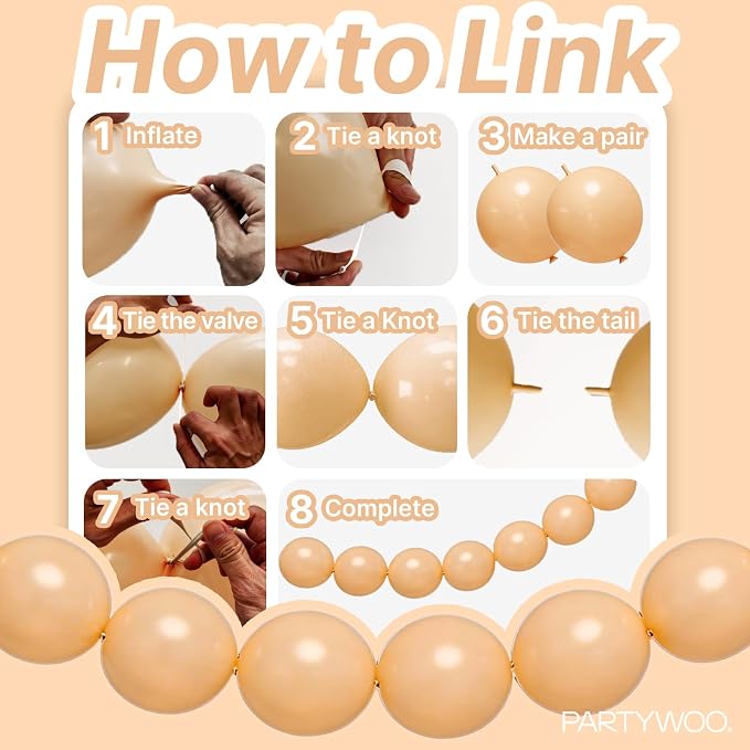 PartyWoo Nude Linking Balloons 100pcs 12 Inch Beige Tan Link Balloons | - Image 5