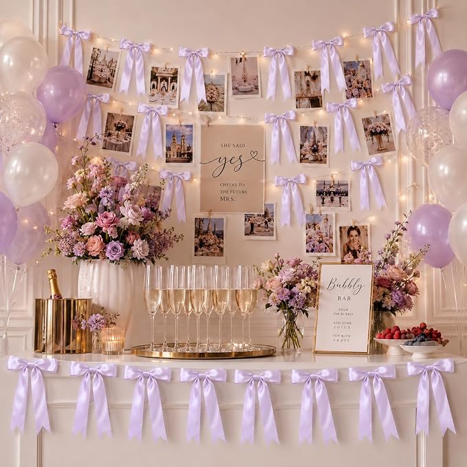 2 Strings Purple Bow Garland Banner Decorations - Image 7