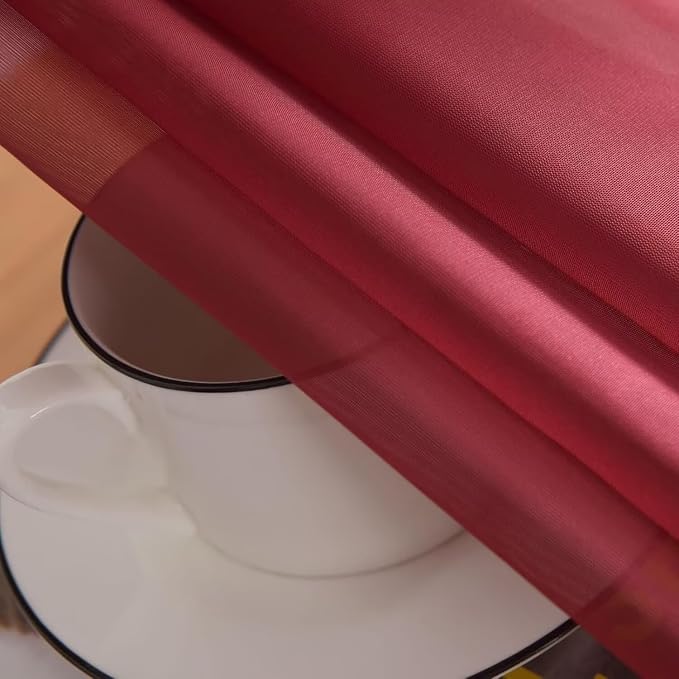SpaceDresser Burgundy Sheer Curtains 4 Panels Rod Pocket Semi-Sheer Curtain 90 - Image 7