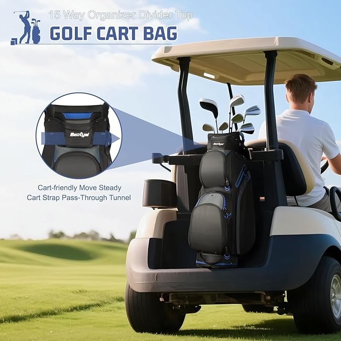 Cart Golf Bag 15 Way Organizer Divider Top Golf Club Bags Lightweight Golf Cart Bags for Men Women with Cooler, Rain Cover