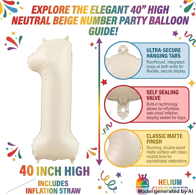 40 Inch Cream Foil Number 1 Balloon - Image 2