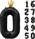Black Number 0 Balloon with Crown, 40 inch Black Number Balloon 0th Birthday by Yeodong