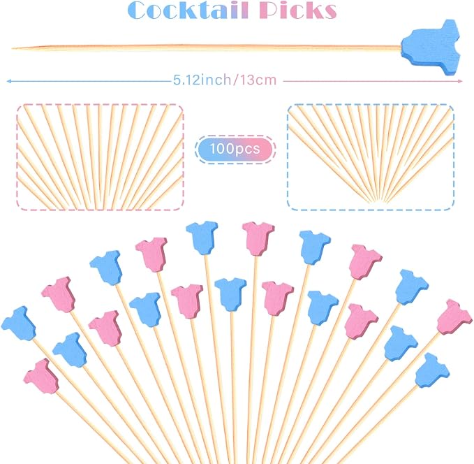 100Pcs Baby Gender Reveal Cocktail Picks Boy or Girl Theme Decor Toothpicks - Image 3