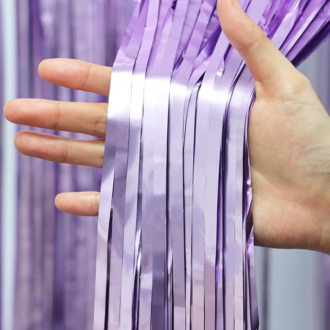Voircoloria Light Purple Foil Fringe Backdrop Curtains, Birthday Party - Image 6