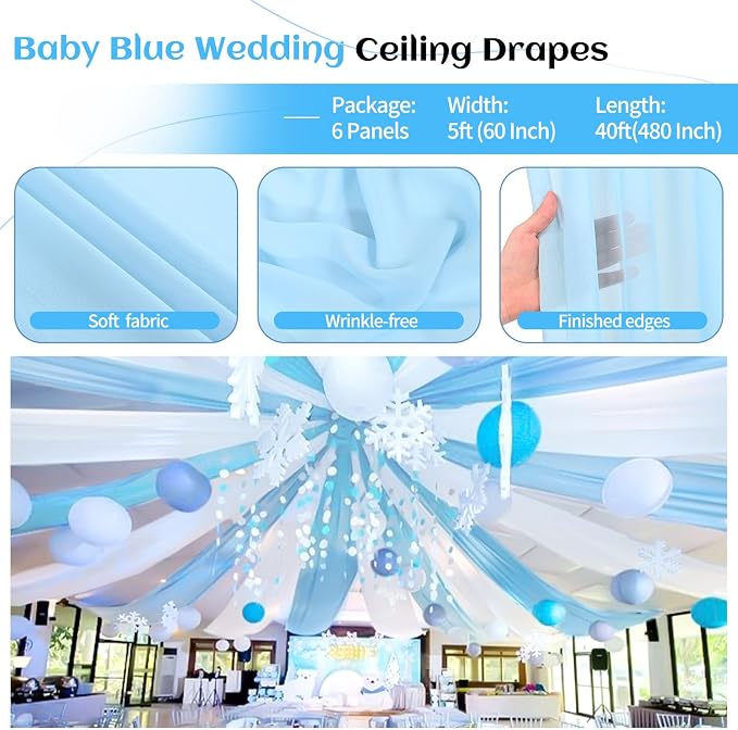 Showgeous 6 Panels Baby Blue Ceiling Drapes - Image 4