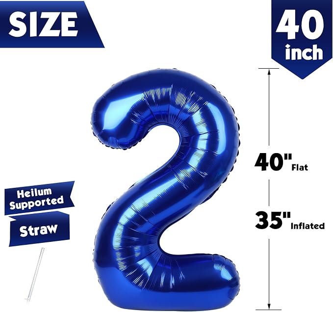 40 Inch Night Blue Number 2 Balloon, 2nd Blue Birthday Party Decorations | 40 - Image 5