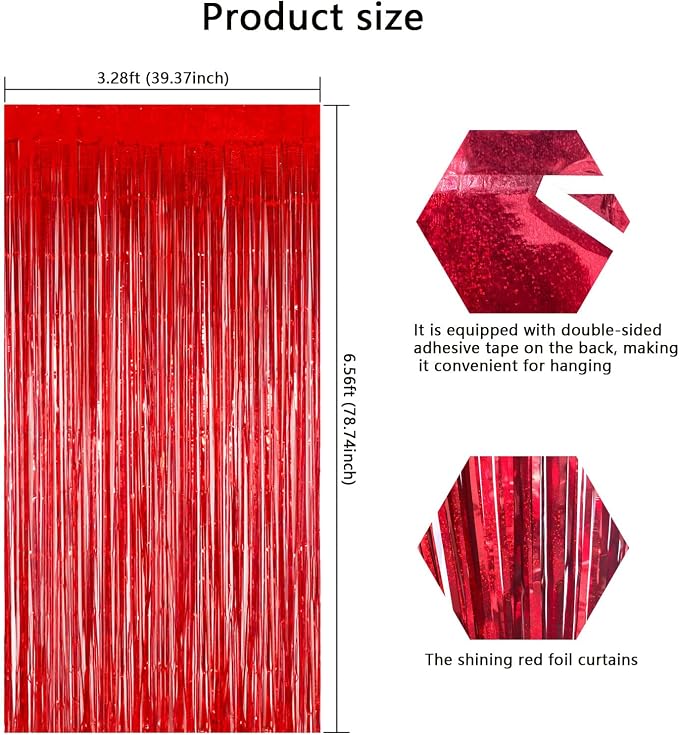 Red Foil Fringe Curtains Tinsel Backdrop - Image 6