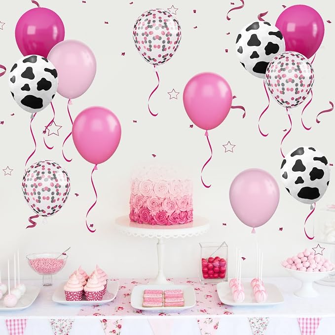 Cow Balloons, 12 Inch Pink Cow Print Balloon Hot Pink Pastel Pink Confetti Pink - Image 4