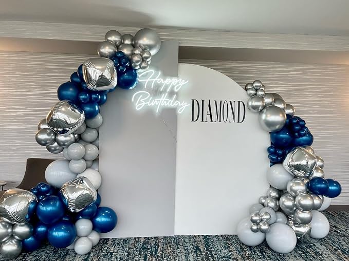 Blue and SIlver Round Balloons Foil, Metallic Blue Silver Balloons - Image 6