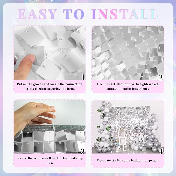 Shimmer Wall Backdrop Silver Wall Panels 12Pcs Square Sequin Shimmer Wall - Image 5
