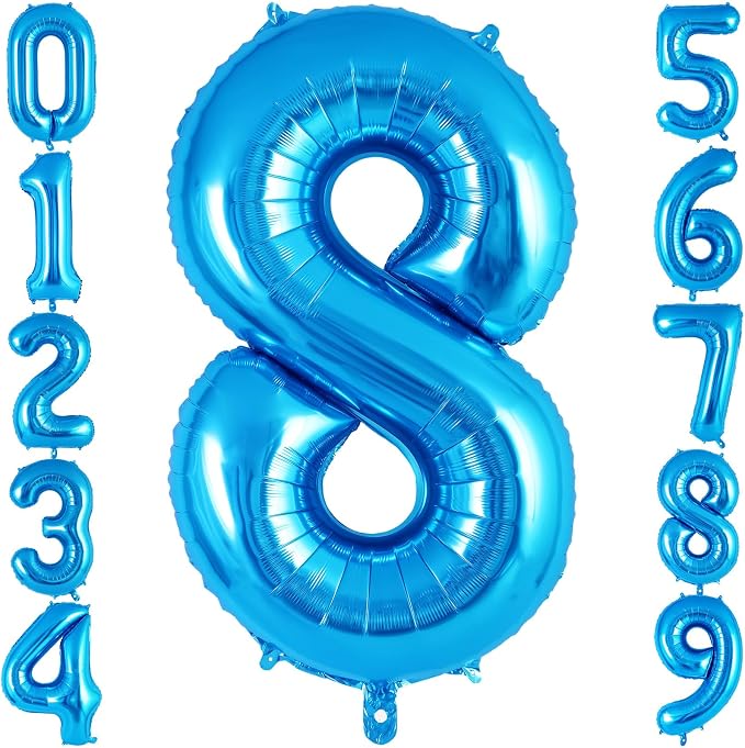 Blue Number 8 Balloon 40 Inch, Big Large Foil Helium Number Balloons, Jumbo by AIQINHU