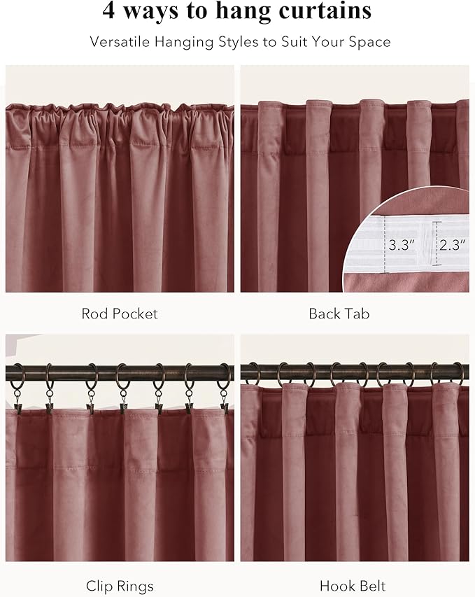 Mauve Velvet Curtains for Home Theater Room Nursery, 300GSM Heavy Soft Velvet - Image 2