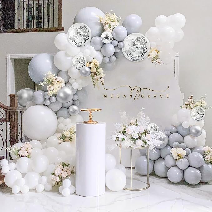 Silver White and Grey Balloon Arch Kit Ideal - Image 4