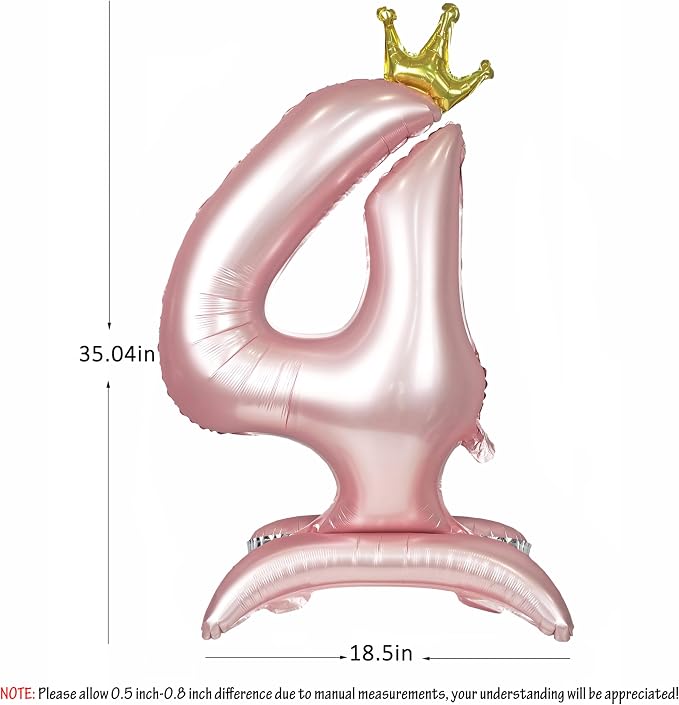 Pink Crown Number 4 Balloon Standing Pink Princess digital 4 Foil Balloon | - Image 2
