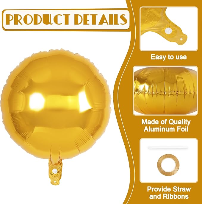 20 Pcs Gold Round Shaped Balloons, 18 Inch Round Foil Balloon, Giant Round - Image 5