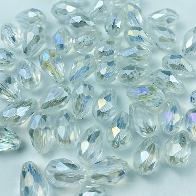 130pcs 6x8mm Teardrop Crystal Glass Beads Vertical Hole Faceted Glass Teardrop Spacer Beads for Bracelets Necklace Earring DIY Jewelry Making Craft(Transparent AB)