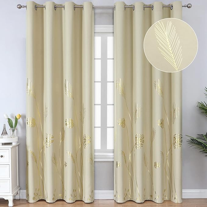 Blackout Curtains Elegant Palm Tree Pattern Designed Window Drapes Energy by ESTELARTEXTILER