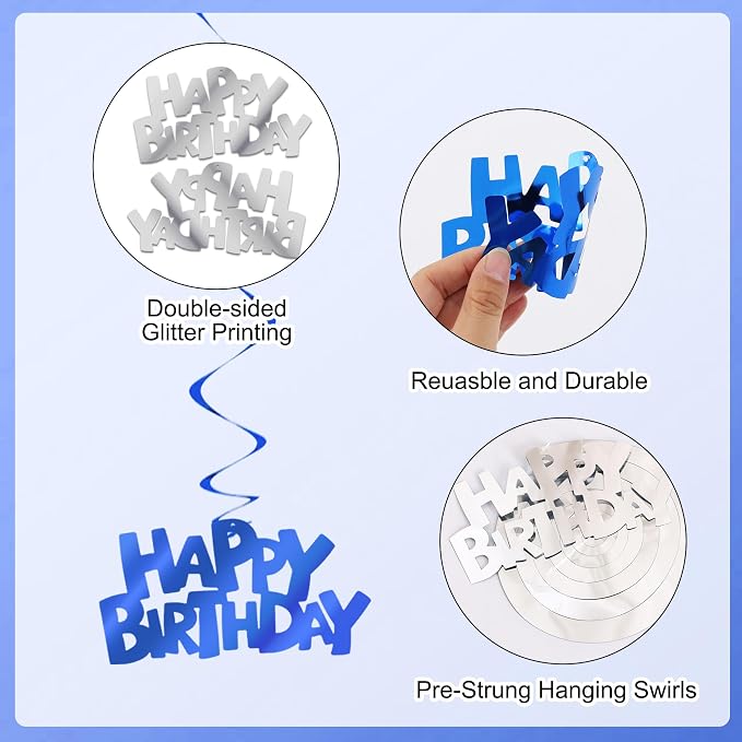 BEISHIDA 12 Pcs Happy Birthday Hanging Swirl Decorations, Men Boys Birthday - Image 3