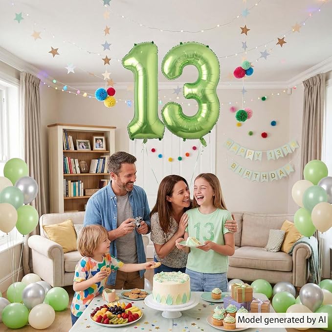 Light Green Number 13 Balloon 40 Inch, Shiny Foil Double Digit Party Decor | - Image 6