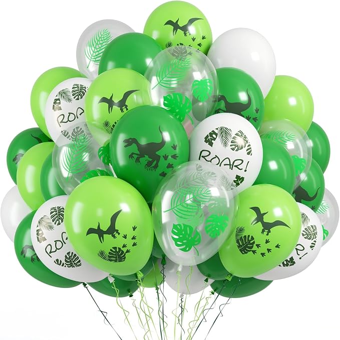 FunHot Dinosaur Balloons, 12 Inch Fruit Green White Latex Balloons, Leaf by FunHot