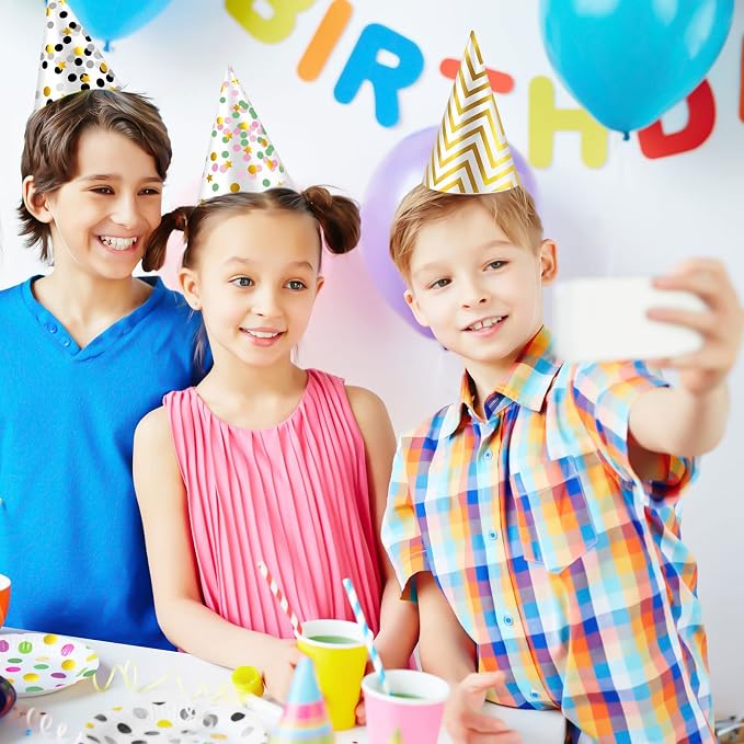 Geyoga 20 Pcs Party Cone Hats Bulk DIY Birthday Assorted Paper Cone Hats Gold - Image 7