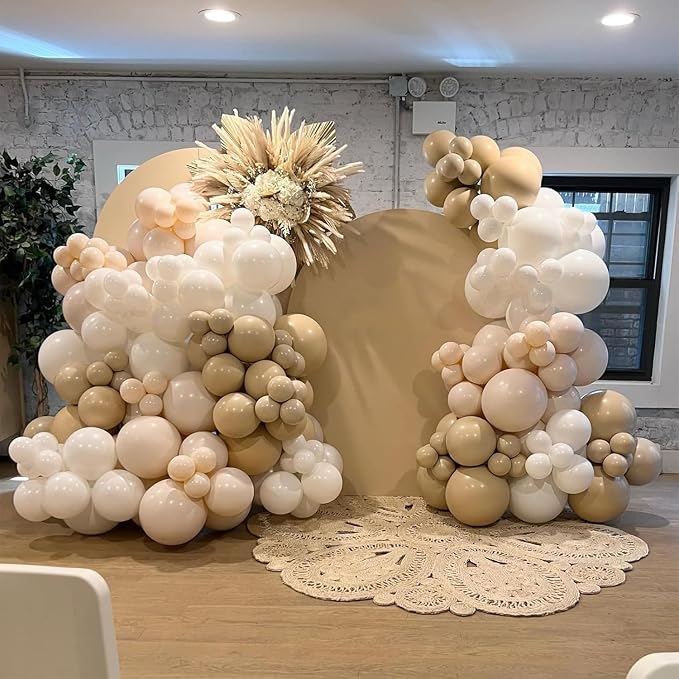 Netural Balloon Garland Arch Kit, Double Stuffed Beige Cream Tan Balloons - Image 3