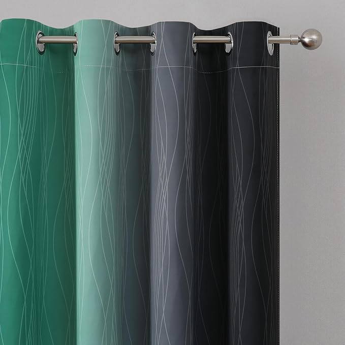 Green & Black Ombre Blackout Curtains 96 Inch Length 2 Panels, Light Blocking - Image 4