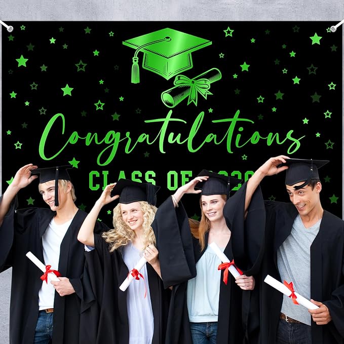 Congratulations Class of 2026 Backdrop Black Green Graduation Banner Congrats - Image 5