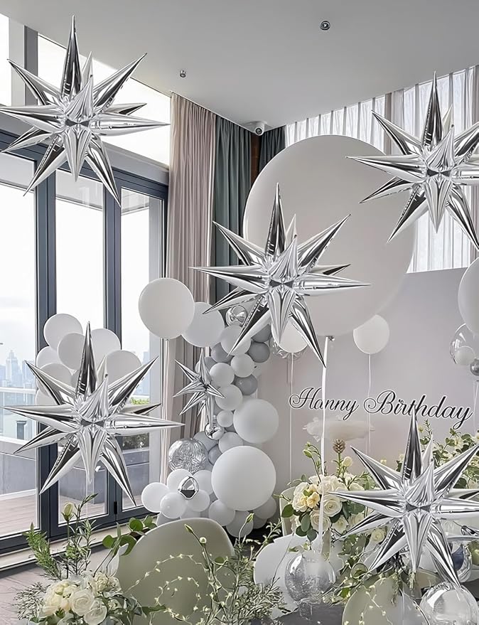Silver Star Balloons, Large Spike Balloon | 22 Inch Star Balloons, One-Piece - Image 5