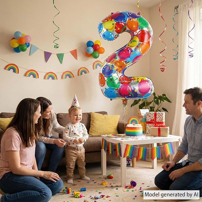 Rainbow Number 2 Balloon 40 Inch, Colorful Mylar Helium Balloons - Image 2