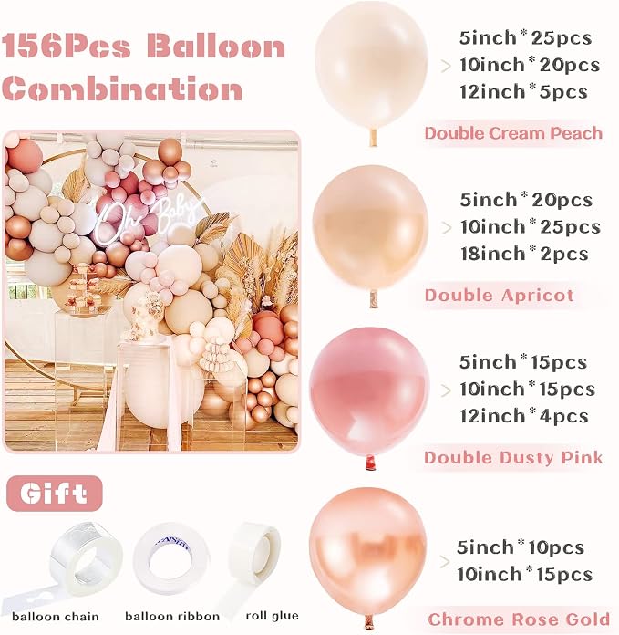 Boho Balloon Arch Kit 156pcs Dusty Rose Balloon Garland Double Stuffed Dusty - Image 3