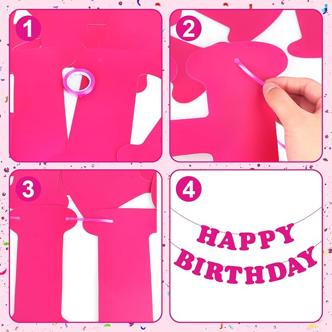 Pink Happy Birthday Banner Sign Birthday Backdrop Party Supplies - Image 3