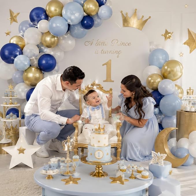 Retro Navy Blue Gold and White Balloons, 12inch Pastel Dark Light Blue White - Image 7