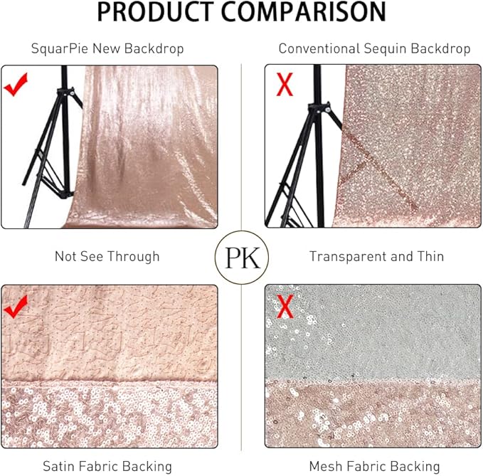 SquarePie Sequin Backdrop Not See Through Thick Background Glitter Curtain Party 6FT x 8FT Rose Gold