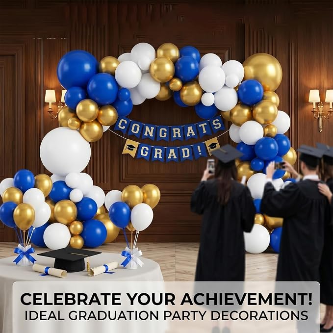 60pcs Royal Blue and Gold Balloons, 12 Inch Dark Blue White & Metallic Gold - Image 6