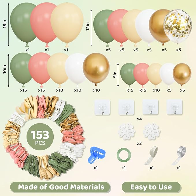 Amandir 153pcs Retro Green Pink Balloon Garland Arch Kit Different Sizes | 18 - Image 2