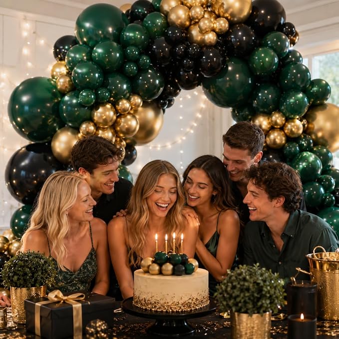 171Pcs Double Stuffed Dark Green Black Gold Balloons Garland Arch Kit - Image 4