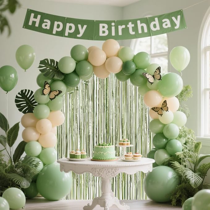 4 Packs Sage Green Foil Fringe Curtain, Light Green Glitter Metallic Tinsel - Image 7