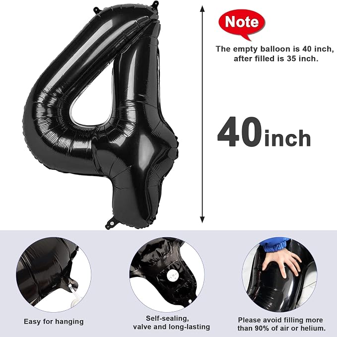 4 Balloon Numbers Birthday Decorations, 40In Black Balloons - Image 5