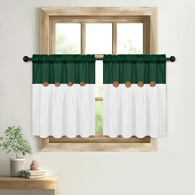 Boho Kitchen Curtains 24 Inch Length, Farmhouse Cotton Linen Tier Curtain - Image 5
