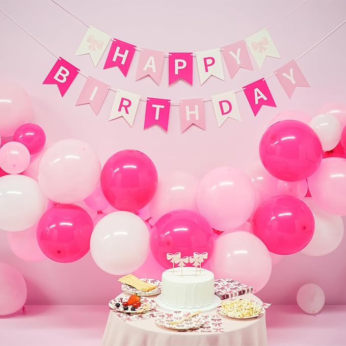 Pink Bow Birthday Banner, Pre-Strung Coquette Party Decorations - Image 4