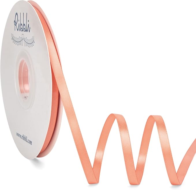 Ribbli Peach Satin Ribbon, Double Faced Satin 1/4 inch x Continuous 50 Yards by Ribbli