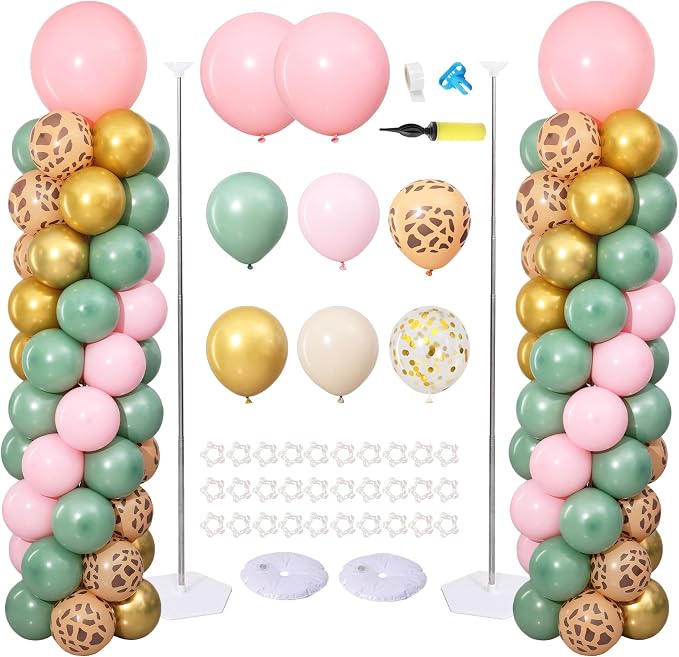 Pink Jungle Safari Balloon Column Stand Kit Set of 2 by ZyloonDecoration